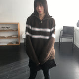 Laporte Line Stripe Two Way Knit Zip-Up