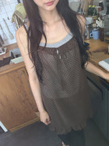 Zelda Dot Frill See-through Sleeveless Layered One Piece
