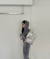 Velvet Shirring Hood Zip-Up
