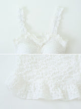 #Romantic Flower Frill Cap Sleeveless Blouse (2color)