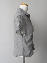 Check Shirred Short Sleeve Blouse