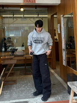Twill curved wide cargo pants