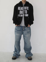 Vintage Graphic Lettering Two-Way Zip Hoodie (3c)