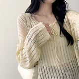 ペッパーシャーリングシースルーVロングスリーブニットウェア
