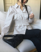 Welv Smoking Shirring Sleeveless Bustier Blouse