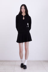 Classic Cut-out Crop Hood Top (BLACK)