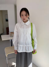 Toyan Frill Shirring Collar Shirt Blouse
