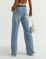 Overlock Side Cutting Denim Pants