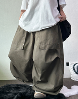 FRONT TWO RIVET POCKET BALLOON PARACHUTE COTTON BIG PANTS 💚🩶🖤🤎 - 4 COLORS