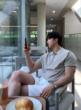 Air Cool Button Collar Short Pants Knit