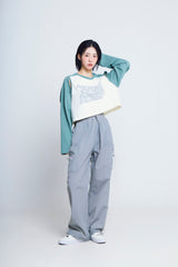 オープンアームホールハートラグラン ½Tシャツ (green/ivory)