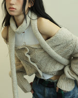 MUFFLER & TWO WAY CARDIGAN - OATMEAL