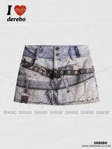 print patch denim hip skirt