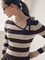 CUT OUT RIBBON BOARDER KNIT BROWN