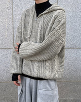 Noel Knit Hoodie Half Zip Up (Beige)