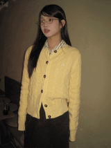 Yellow Twisted Button Round Cardigan