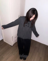 (2color) チェック ボタン ロールアップ ワイド パンツ