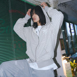 Untitled スターリーナイトスモールストライプフードジップアップ Melange White