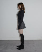 Shirring Henley Neck Long Sleeve Black