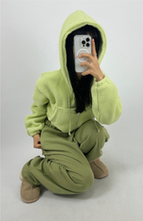 (LOWEST PRICE!/HOT DEAL♥) フリースシェルパフーディージップアップバンディングセミクロップドフーディー - 3 COLOR