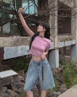 [U-BASIC] リップリブドクロップキャップショートスリーブ