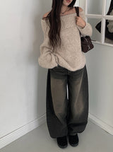 Kafun Vintage Washing Denim Wide Pants