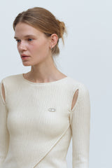 CUT OUT WRAP KNIT TOP - IVORY
