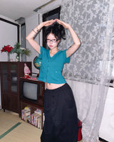 (2color) Wrap Button Wide Banding Pants