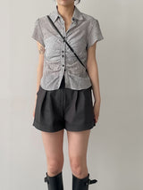 Check Shirred Short Sleeve Blouse