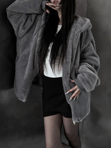 mink fur two-way hooded zip-up (2color)