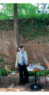 No Collar Round Tweed Loose Fit Jacket