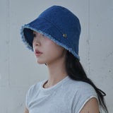 Frayed Hem Moon Bucket Hat (Blue Denim)