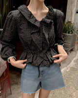 Remu check ruffle blouse