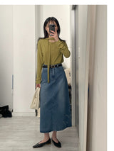 611 A-line Long Denim Skirt