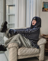 Onz Striped Mohair Knit Hood Zip-Up