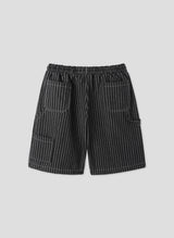 Striped Bermuda Carpenter Denim Wide Pants 2COLOR