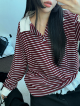 BIG COLLAR OVER MOXY ストライプルーズ長袖Tシャツ💙🩵🤎❤4COLOR