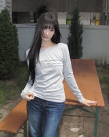 Mre Boat-Neck Lettering Long-Sleeve T-Shirt