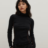 コントラストインターロックタートルネックTシャツ ブラック