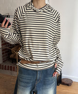 [Unisex]ストライプインナーフードロングスリーブス(3color)