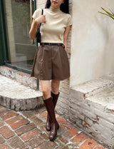 Rabl Leather Pintuck Banding Half Pants