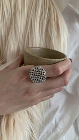 Microphone square silver ring