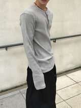 Overlock Henley Neck Knit Long Sleeve 4C
