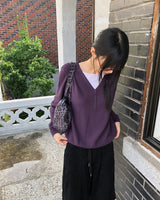 エラボタンレイヤードVネック長袖ニット