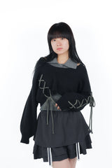 laceup ribbon knitset(black)