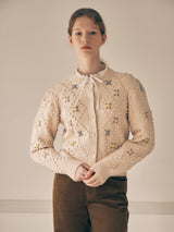 HAND FLOWER POMPOM CARDIGAN IVORY