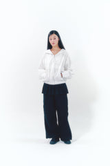 Pleats Skirt Cargo Pants Set Black