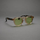 Vatic Vintage Optical Soto Champagne / Blue Demi 8mm thick-cut acetate frame glasses with light green lenses