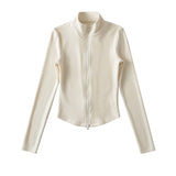 velvet line half-turtleneck zip-up slim top