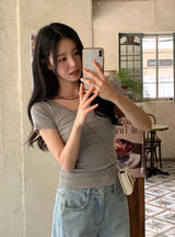 ベーシック ムード スリム Uネック Tシャツ (6color)